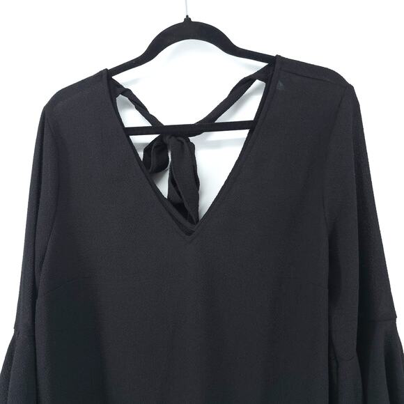 H&M Divided Whimsygoth Black Crepe Back Keyhole Tie Bell Sleeve Flowy Blouse 14 - Picture 2 of 10